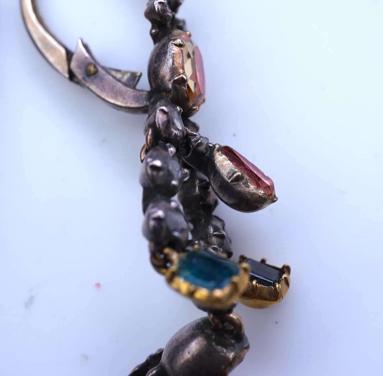 A pair of emerald, topaz and diamond earrings, 19th century